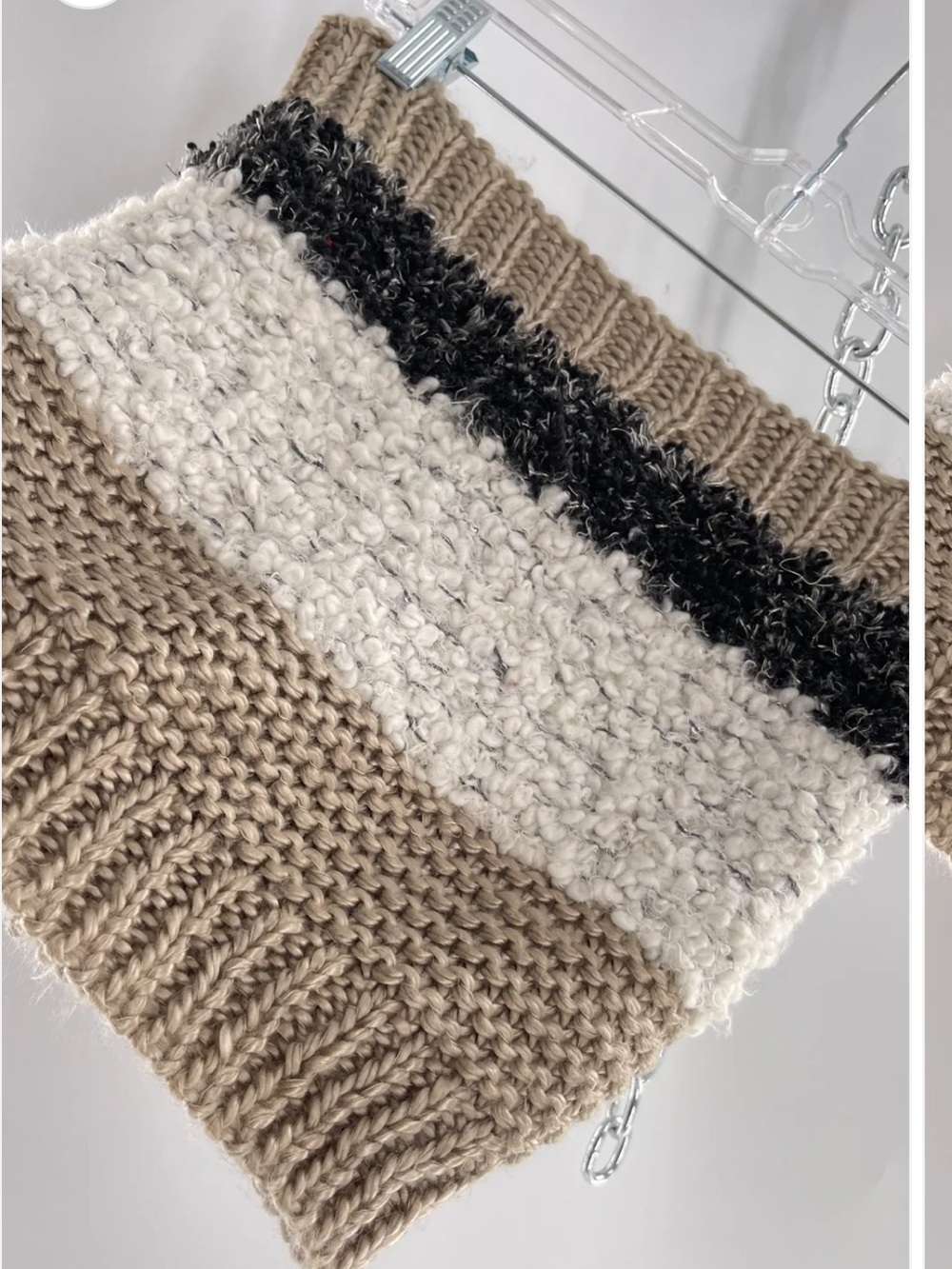 ANTHROPOLOGIE Sleeping On Snow Tan, Black and Cream Fuzzy Infinity Scarf
